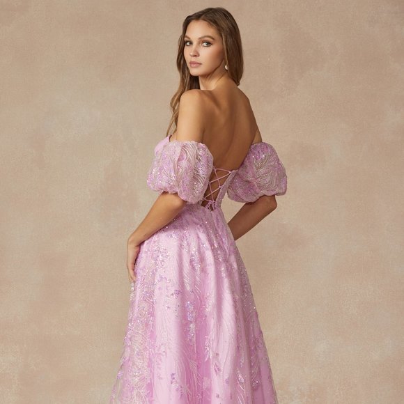 NEW LONG OFF THE SHOULDER STRAPLESS A-LINE GOWN EMBROIDERED WITH SEQUINS JT 2404 - Picture 7 of 9